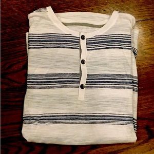 BANANA REPUBLIC Short Sleeve Linen Striped Henley